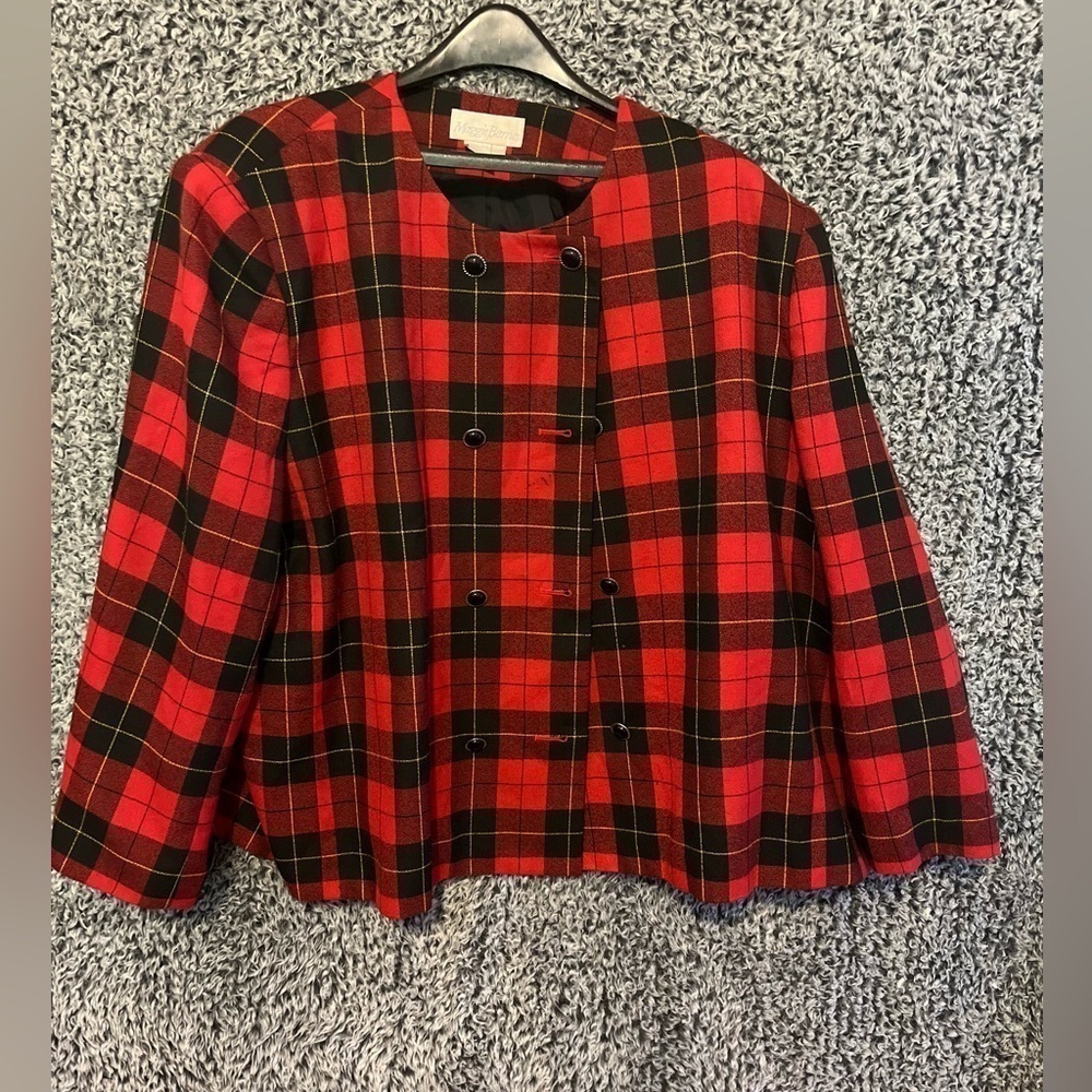Vintage  80s Maggie Barnes Red Plaid Jacket Size 30,5